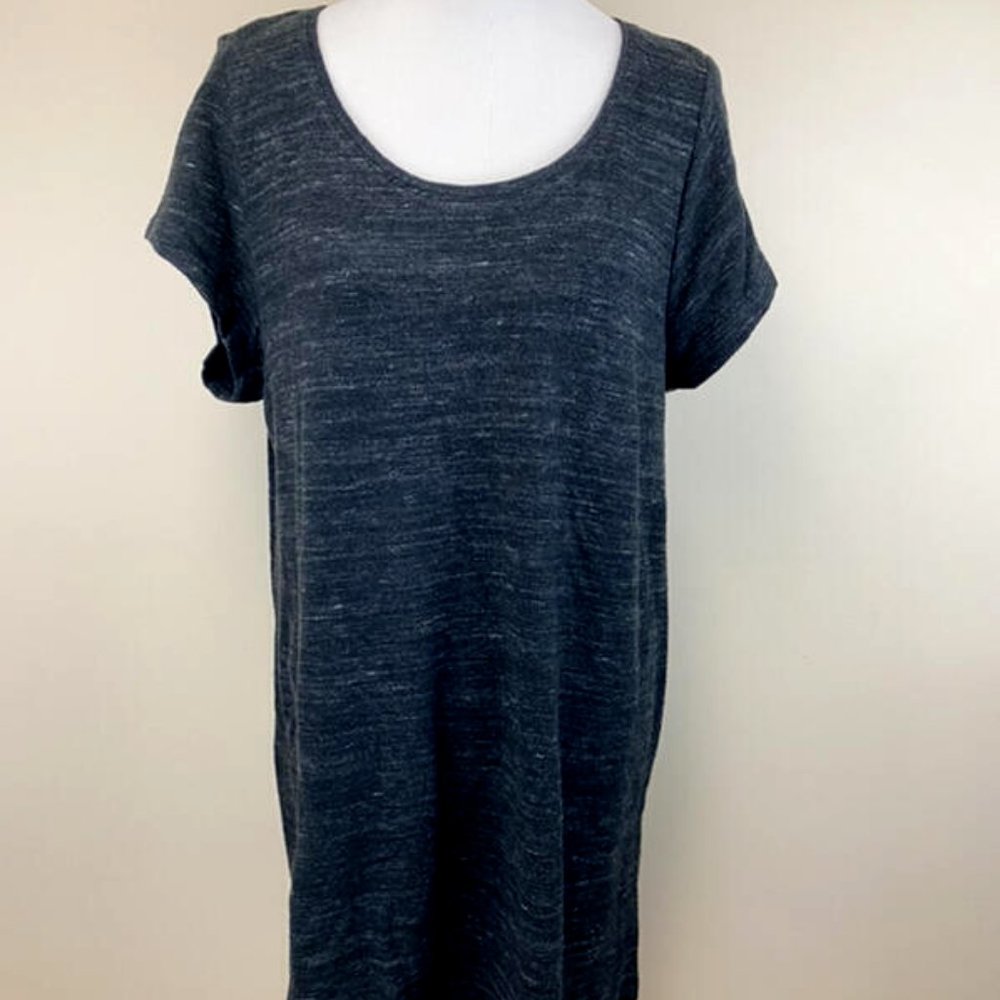 J Jill PureJill LP L Petite Black Terry Textured Swing Dress With Pockets